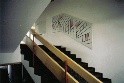 Schulhaus Pfaffberg Pfäffikon ZH 1990 Treppenhausgestaltung mit Wandbilder auf 4 Etagen