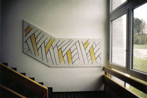 Schulhaus Pfaffberg Pfäffikon ZH 1990 Treppenhausgestaltung mit Wandbilder auf 4 Etagen